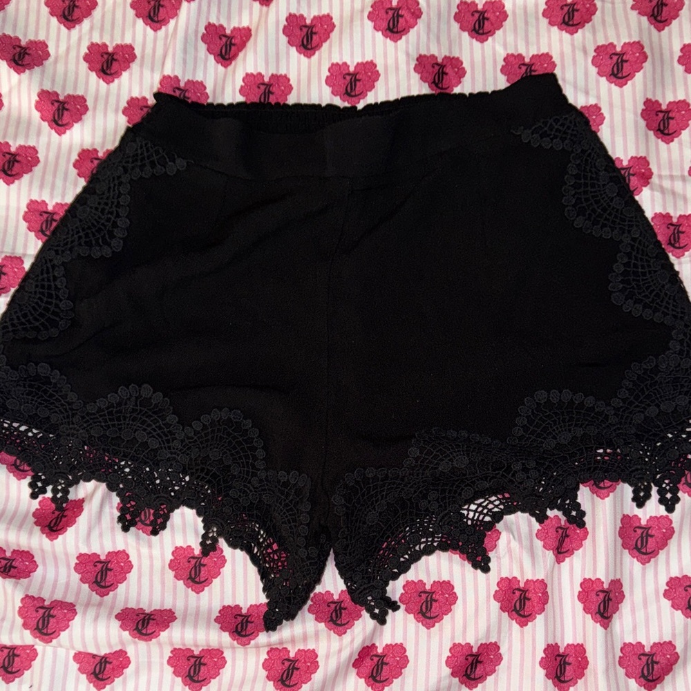 See You Monday Black Crochet Trim Shorts